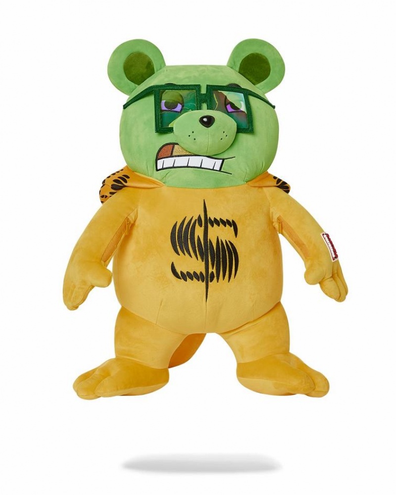 Yellow Men's Sprayground Teddy Bear Backpacks | IULQ81024