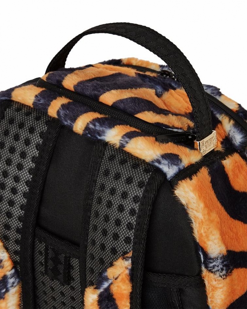 Yellow Men's Sprayground Tiger Cozy Velour Fur Backpacks | WSGU92478